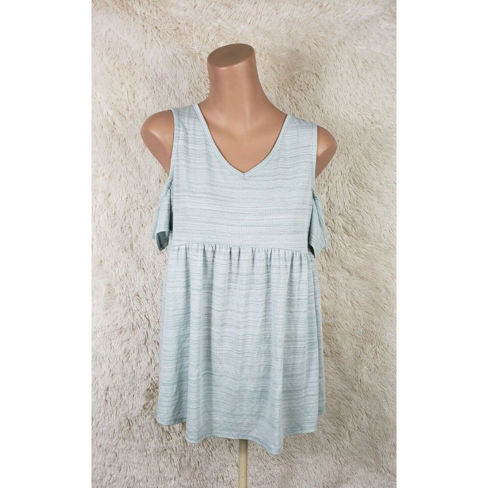 Mai Soli Women's Size Medium Cold Shoulder Top Short Sleeve Blue Heathered Q